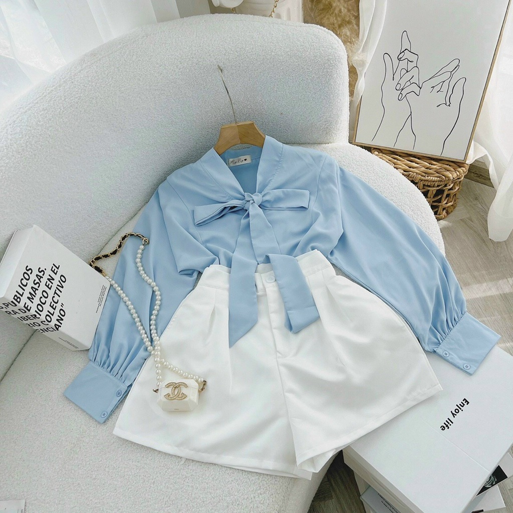 Sét Bộ Đùi + Áo Fom Rộng Cột Nơ