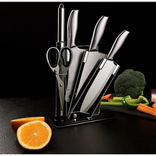 Bộ dao nhật inox 6 món hàng chuẩn khắc chữ cao cấp kèm kệ đựng gọn gàng - hàng đẹp