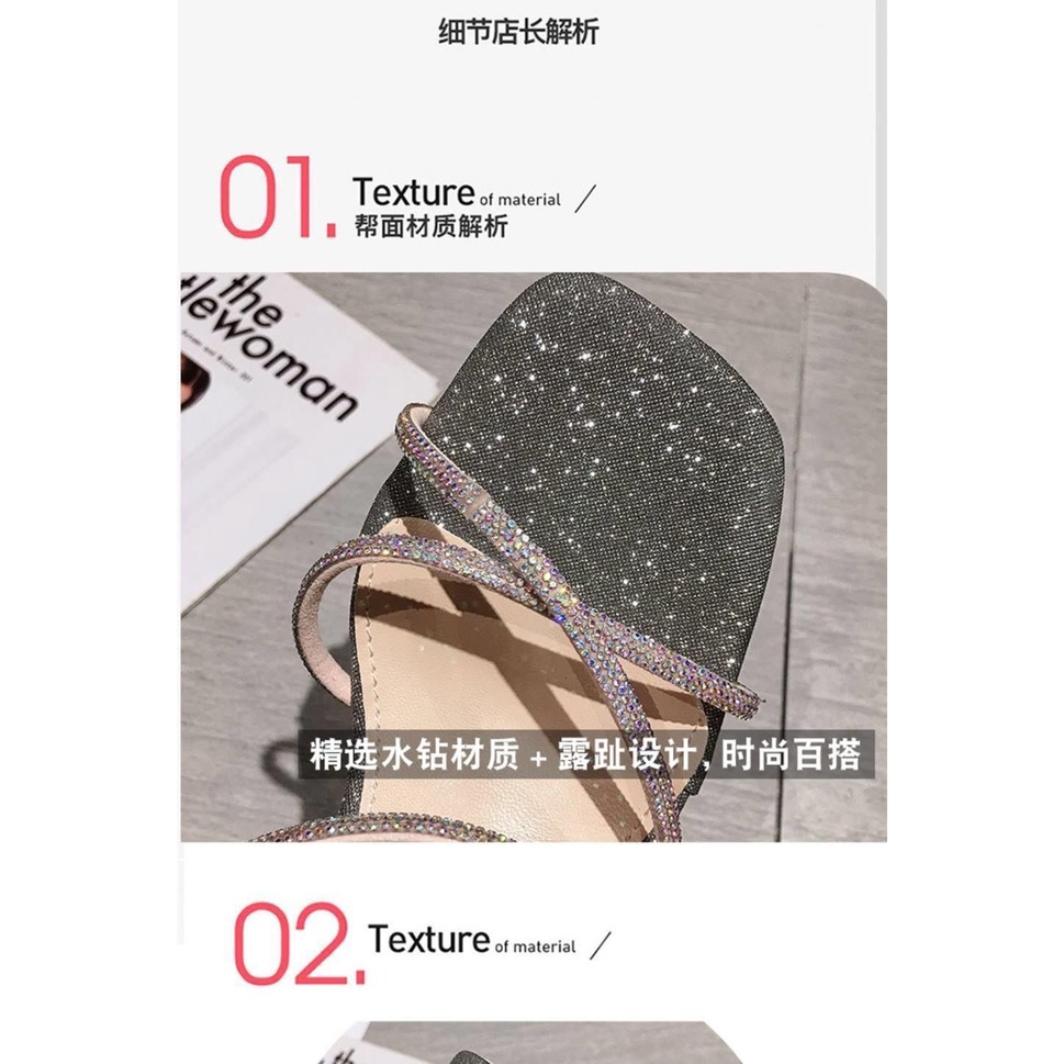 Giày Sandal Gót Dày Vừa Đính Đá Thời Trang Mùa Hè 2022 Mới Cho Nữ