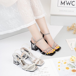 Giày Sandal Cao Gót Nữ MWC Đế Vuông 5cm Phối Dây Da Lộn Bóng NUCG - 4108