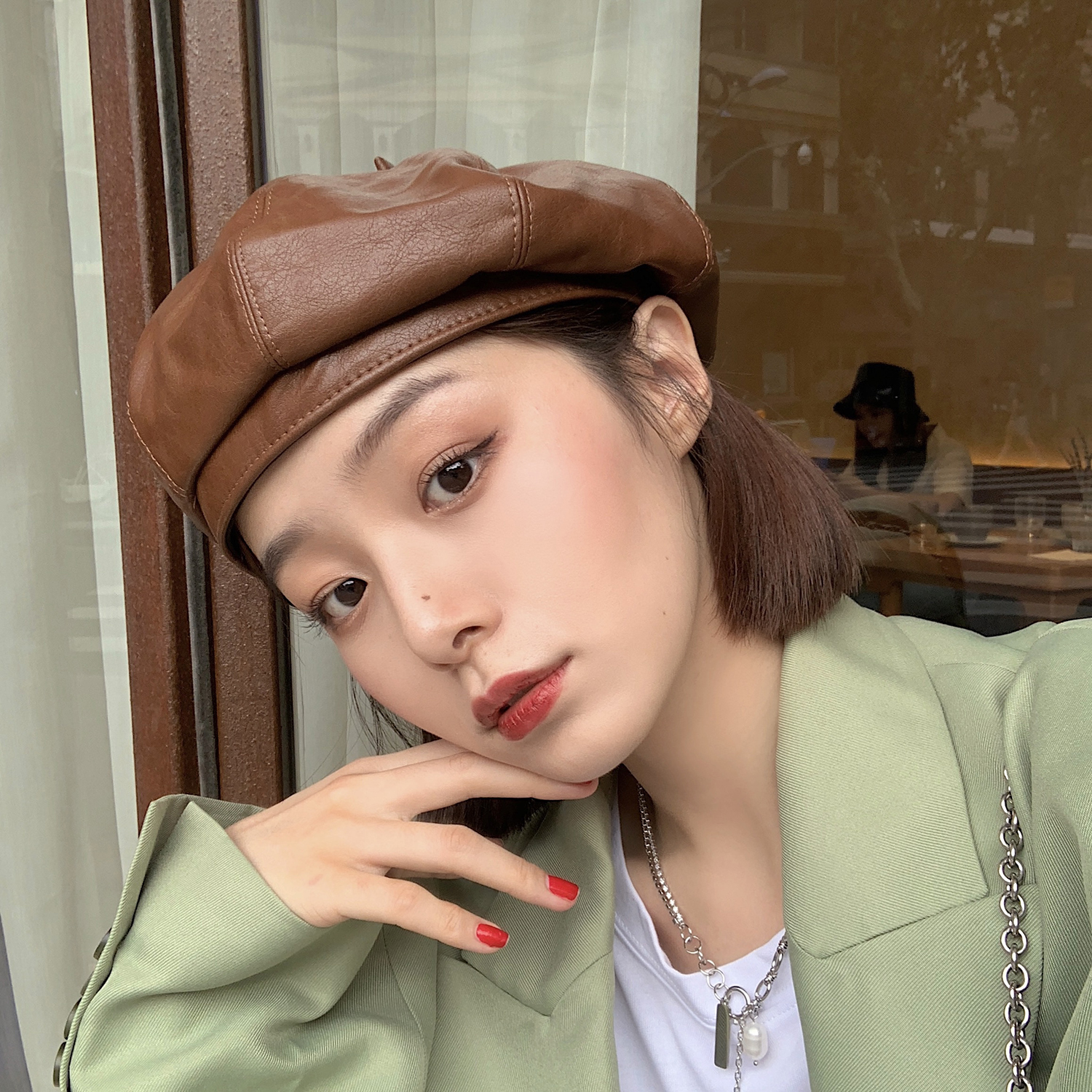 Nón Beret Bằng Da Pu Phong Cách Cổ Điển Dành Cho Nữ