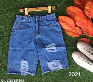 Quần xooc bò rách gối -L