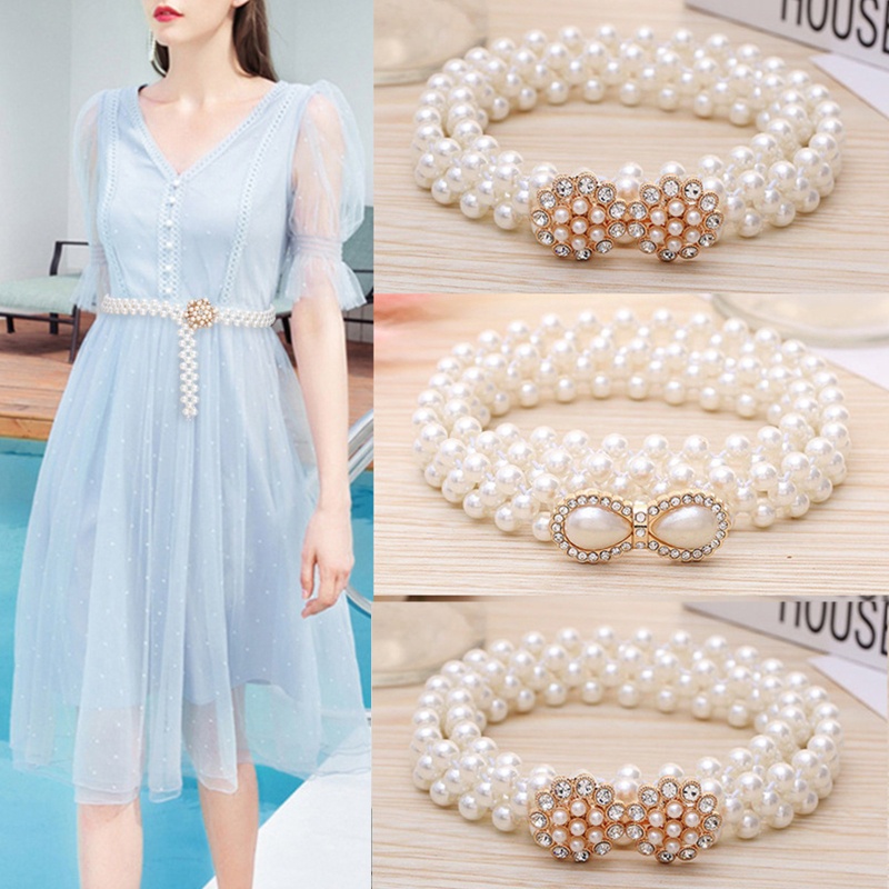 Dây Thắt Lưng Mỏng Đính Ngọc Trai Trang Trí Đầm Cưới