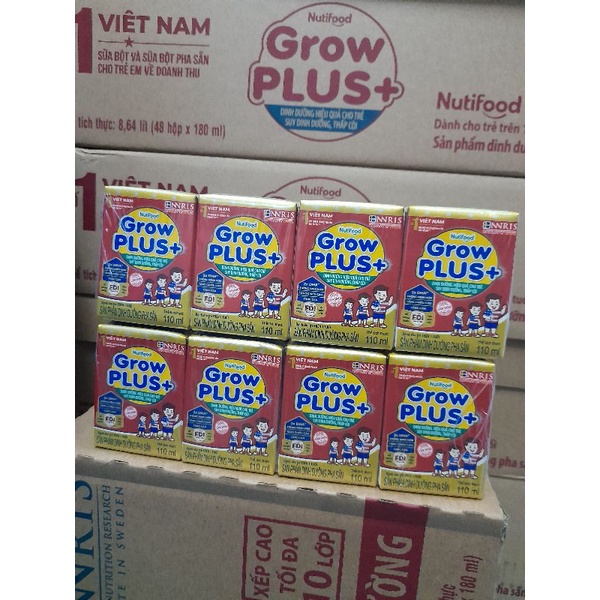 Sữa Nutifood Grow Plus đỏ ít đường/có đường 110ml 4 hộp