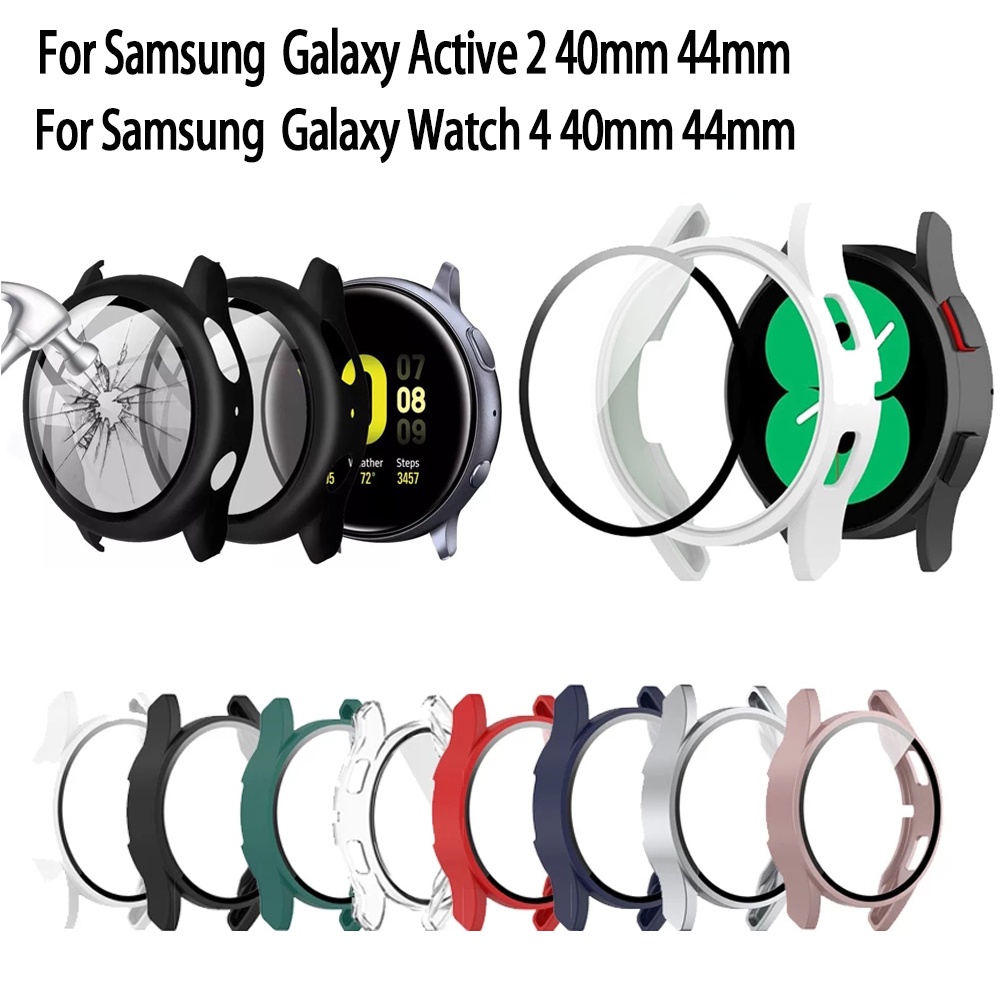 Vỏ bọc PC và mặt kính cường lực bảo vệ cao cấp cho đồng hồ thông minh Samsung Galaxy Watch 4 Active 2 44mm 40mm