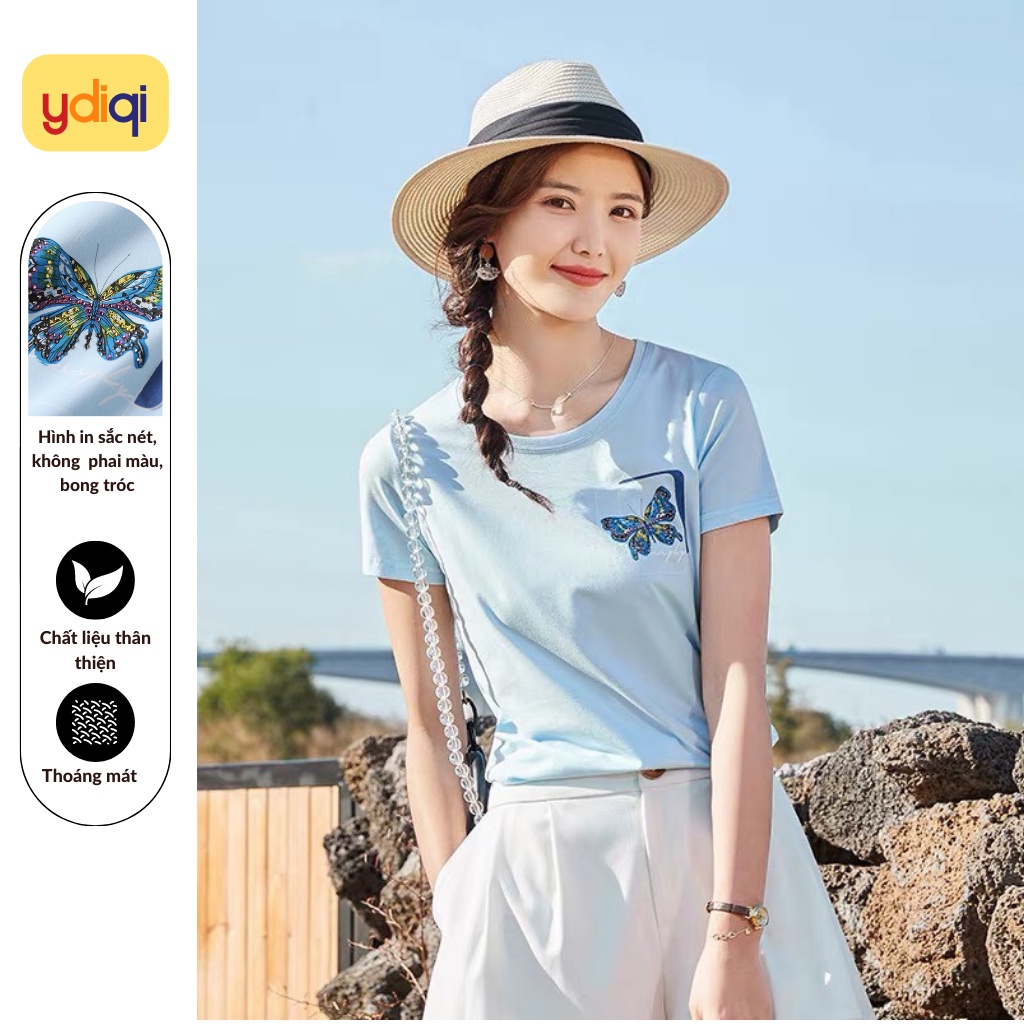 Áo thun nữ kiểu ngắn tay - Áo phông nữ cổ tròn in hình chất cotton co dãn 4 chiều mịn mát YDIQI