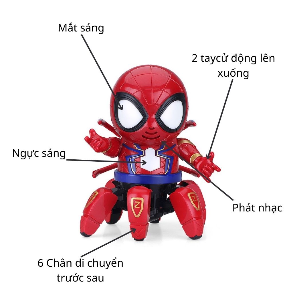 Đồ chơi robot người nhện dance hero, có đèn, có nhạc nhún nhảy vui nhộn, không kèm pin