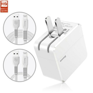 Củ + cáp sạc nhanh 2 cổng USB 2.4A baseus CoCo series + 2 cáp iphone