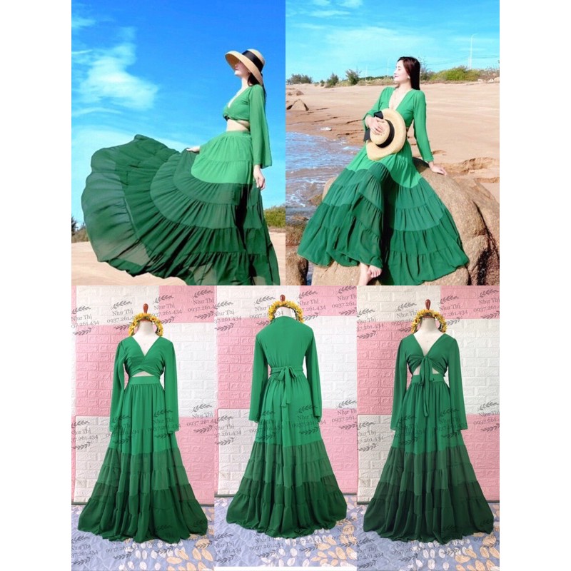 (miễn phí chỉnh váy) sét maxi boho áo cột ngực và chân váy chuyển màu sang trọng đi du lịch chụp hình sống ảo | BigBuy360 - bigbuy360.vn