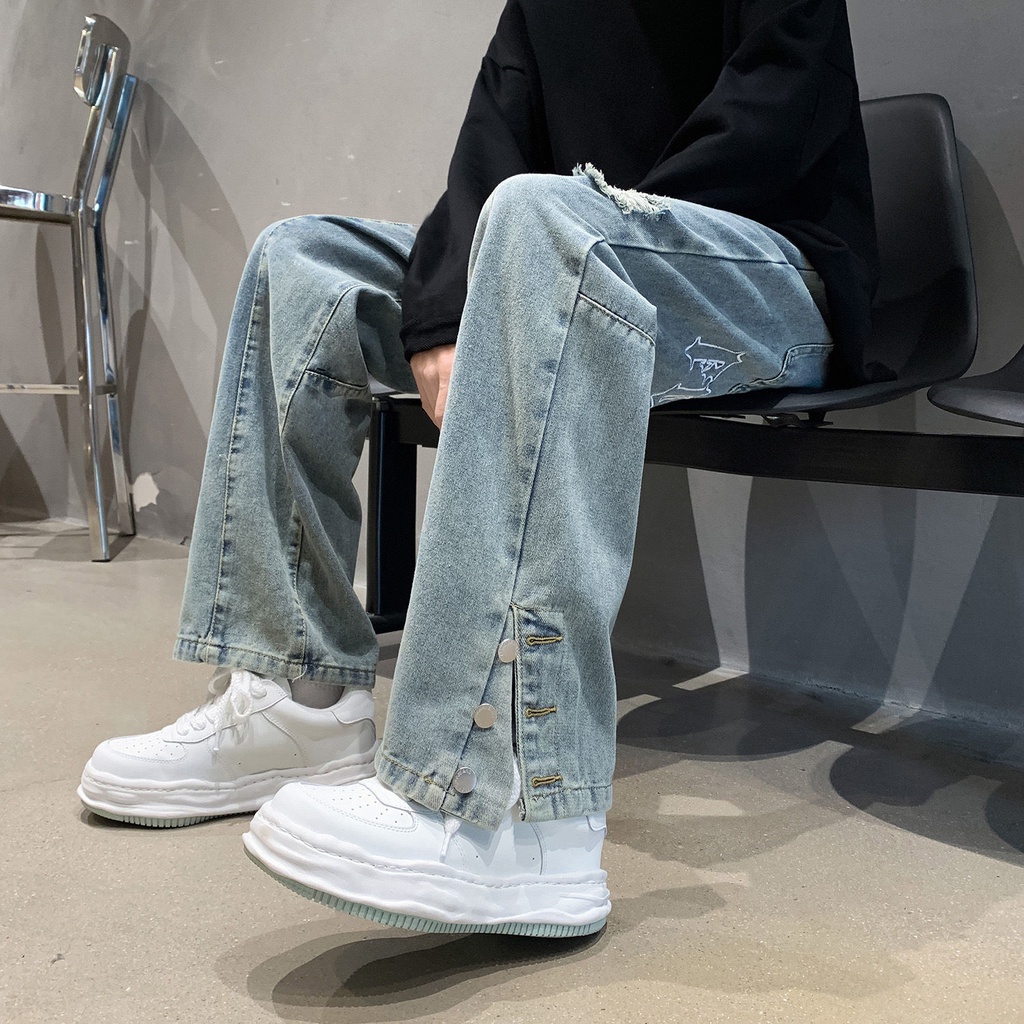 Quần Jeans Dài Rách Gối Thời Trang Dành Cho Nam