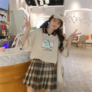 ORDER (sẵn ĐEN M) Áo POLO tay lỡ khủng long phong cách ulzzang Hàn Quốc - PL06