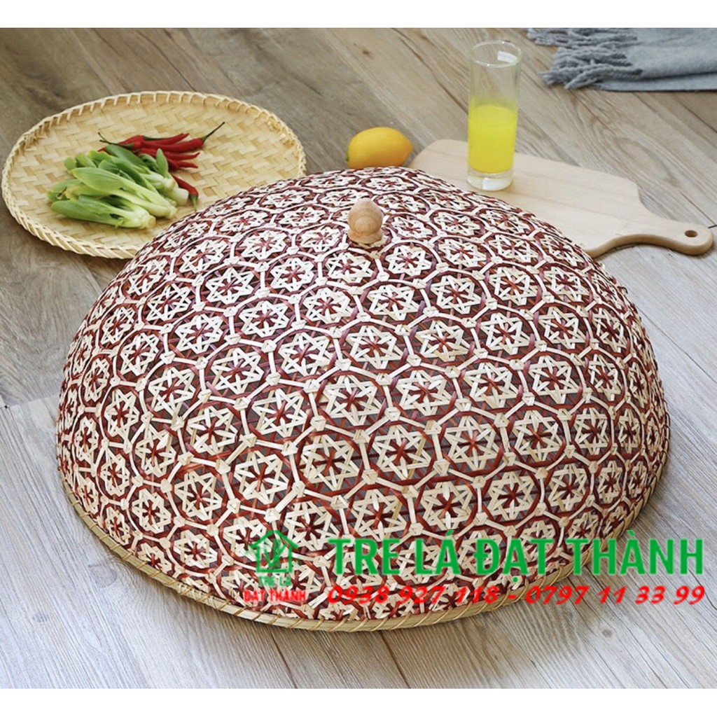 Lồng bàn mây tre họa tiết đan đậy thức ăn, phong cách truyền thốnng