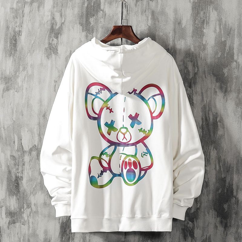 Áo khoác hoodie nam nữ, áo kiểu thu đông in gấu phản quang 7màu, mặc đôi nhóm