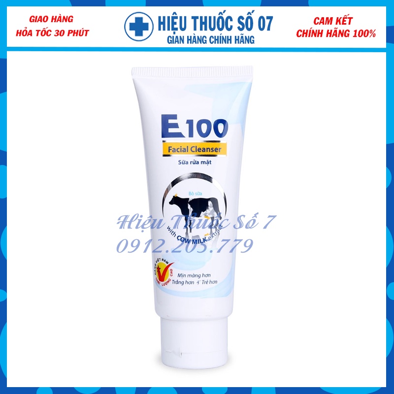 Sữa rửa mặt E100 Facial Cleanser tẩy tế bào chết, dưỡng ẩm tuýp 50ml, 80ml