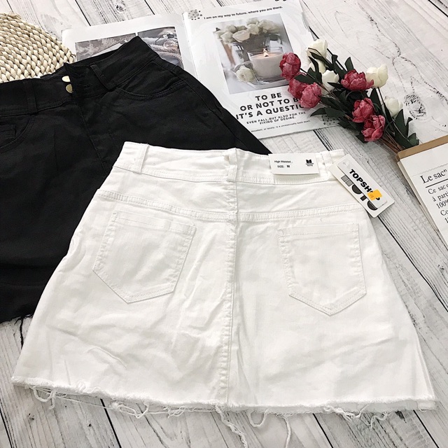 Chân váy B&W Shirt Chất jeans váy lưng cao màu trắng và đen tôn vòng 3 co giãn nhẹ có quần bên trong kèm ảnh thật