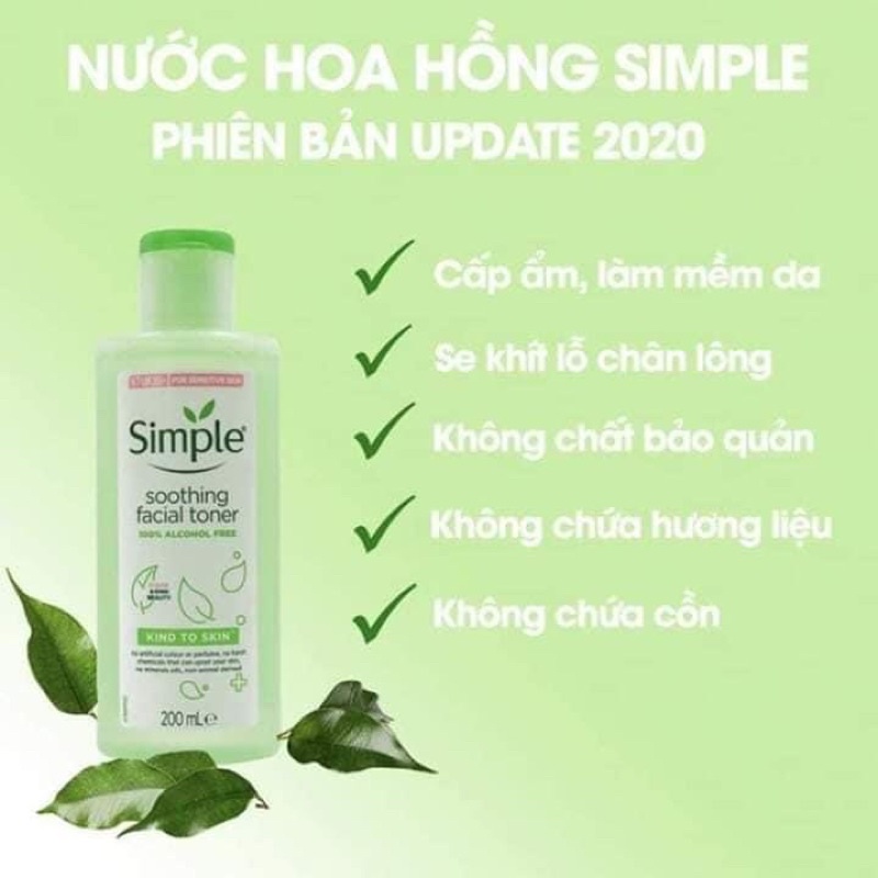 Nước hoa hồng cân bằng ẩm cho da Simple Smoothing Facial Toner 200ml [Chính Hãng]