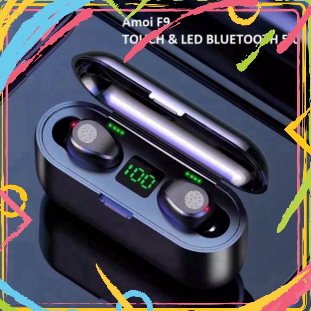 Tai nghe Bluetooth AMOI F9 TWS 5.0 bản QUỐC TẾ không dây cảm ứng chống nước IPX5, chống ồn tích hợp sạc dự phòng 2500mAh