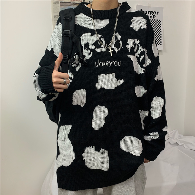 Áo Sweater Tay Dài Cổ Tròn Cỡ Lớn In Hình Bò Sữa Dễ Thương Cho Cặp Đôi