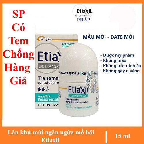 [ NHẬP KHẨU PHÁP ] Chính hãng lăn khử mùi Etiaxil pháp -  lăn nách Etiaxil khử mùi hôi nam nữ đủ màu 15ml không vàng áo