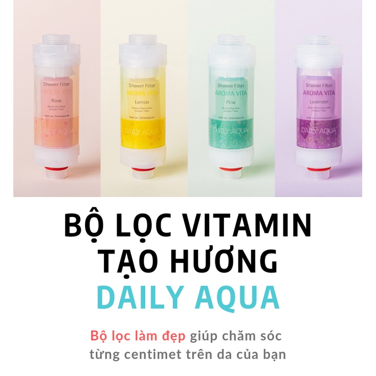 Bộ Lọc Vòi Hoa Sen Vitamin Daily Aqua, Cung Cấp Sữa Và Vitamin Cho Cơ Thể - Hương Hoa Lavender, Hoa Hồng, Thông, Chanh