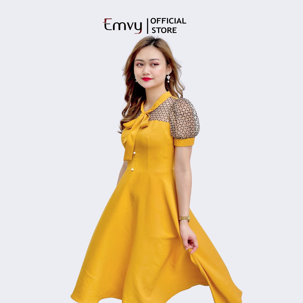 Đầm dự tiệc dáng xòe phối tay ren Cát hàn cao cấp Emvy- K48