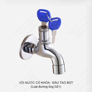 Vòi nước mở bằng chìa khóa, nước lạnh gắn tường, loại cho đường ống 21mm