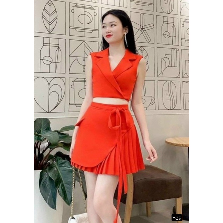 [SALE SỐC FREE SHIP] SET ÁO VÀ VÁY ĐI CHƠI TIỆC SIÊU XINH VỚI CHÂN VÁY XẾP LY PHỐI TÀ CÓ DÂY CỘT KÈM ÁO KIỂU NỮ CỔ VEST