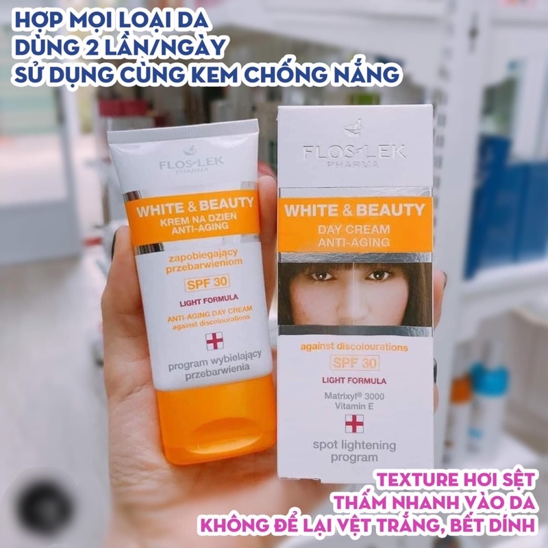 KEM DƯỠNG TRẮNG DA MỜ NÁM FLOSLEK WHITE &amp; BEAUTY