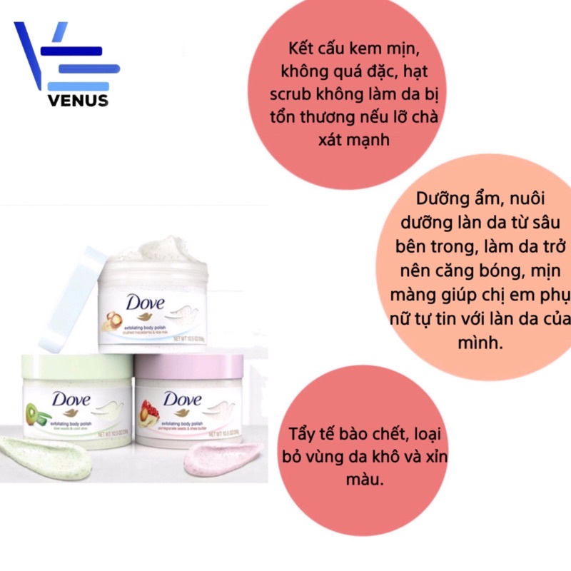 Tẩy  tế bào chết Dove, làm sạch da chết, chiết xuất thiên nhiên, an toàn choda, Nội địa Châu Âu, Venus cosmetics EU | BigBuy360 - bigbuy360.vn