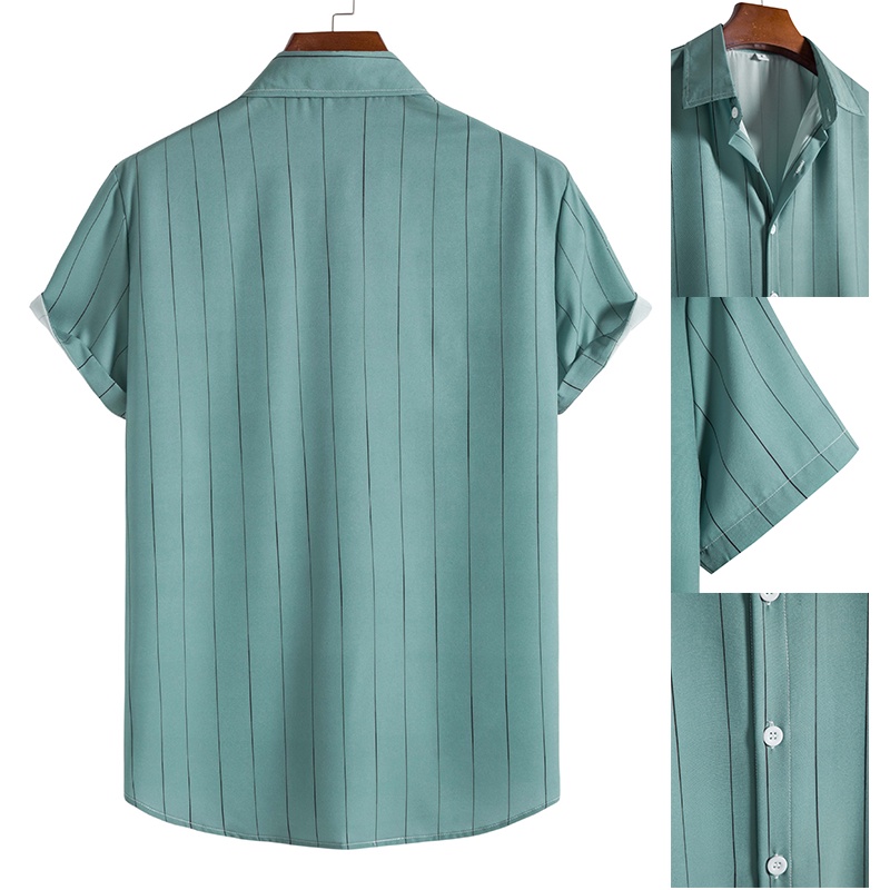 Áo Sơ Mi Tay Ngắn Dáng Rộng Họa Tiết Kẻ Sọc Màu Trắng / Đen Đơn Giản Thời Trang Mùa Hè Cho Nam