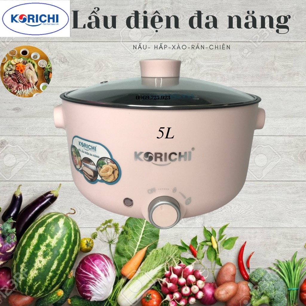 Lẩu Điện Đa Năng 5L- Lẩu- Chiên-Xào-Nấu KRC3552- 2 Màu Xanh- Hồng- Công suất 1300W- Bảo hành 12 tháng