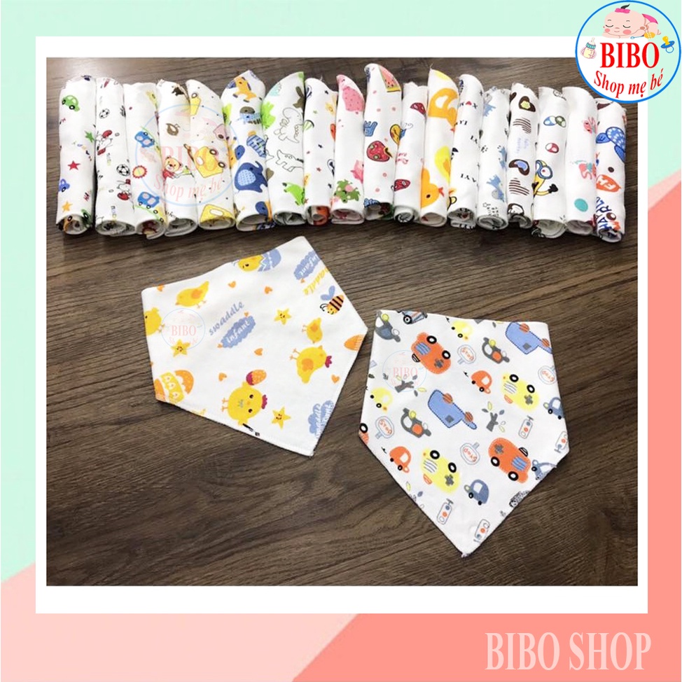 Khăn yếm tam giác chất cotton 2 lớp dày dặn cho bé 0-4 tuổi cúc bấm 2 nấc tiện lợi đủ họa tiết đáng yêu BiBoShop-001