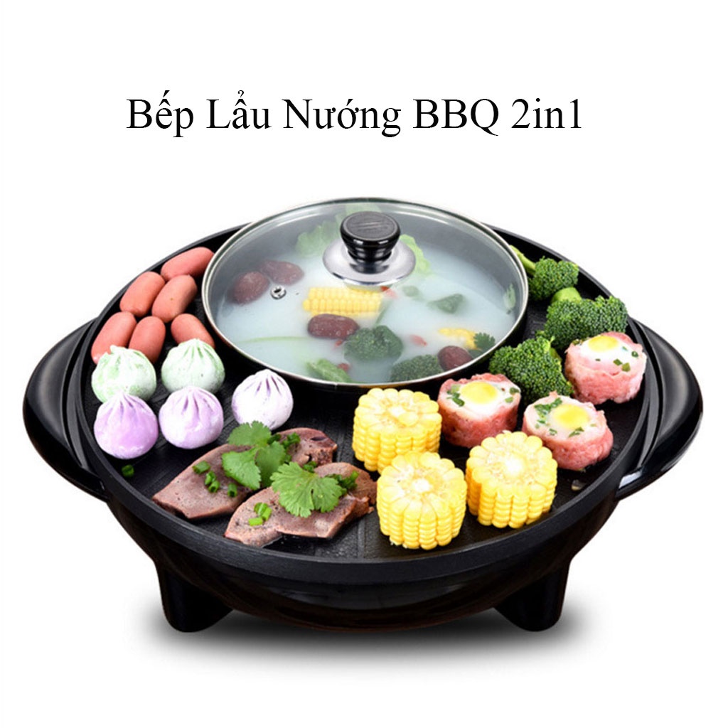 Bếp Lẩu Nướng Điện Đa Năng 2 in 1 Nội Địa Trung  Nồi Lẩu Nướng 2 Ngăn Hàn Quốc