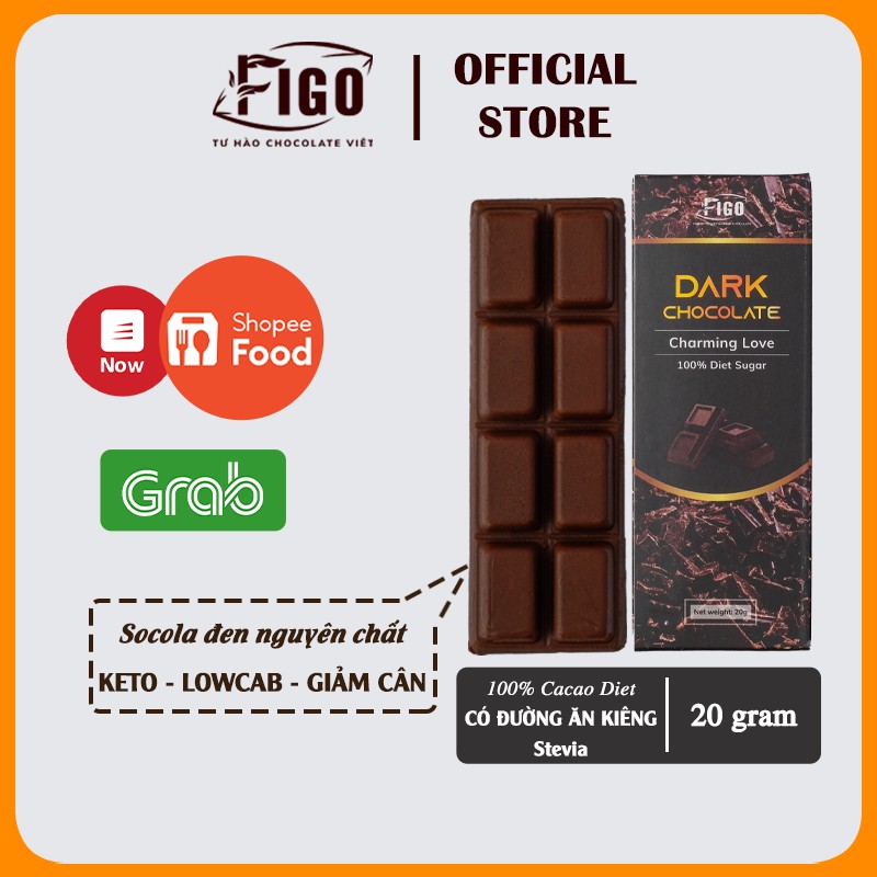 [Chính hãng] Bar 20gr- Dark Chocolate 100% Cacao Diet Sugar, Socola đen z+ Đường ăn kiêng ăn Giảm cân, KETO, Tiểu đường