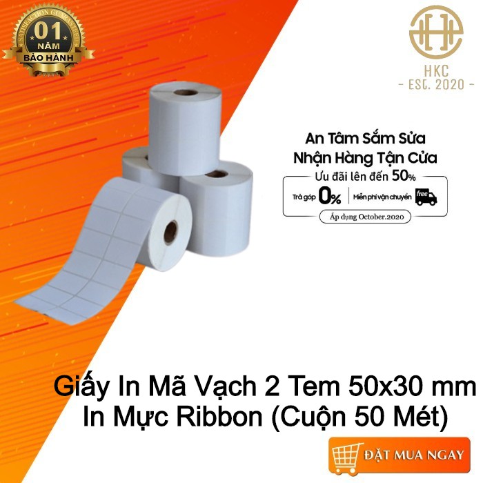 Decal thường giấy in tem nhãn mã vạch 50x30 cuộn 50m