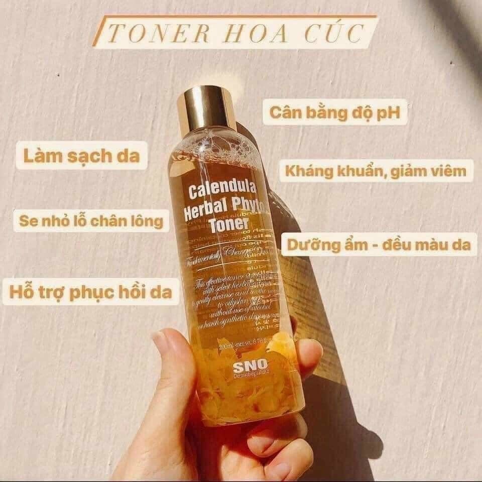 TONER Hoa Cúc Chứa Cánh Hoa Tươi SNO Calendula Herbal Phyto 200ml - Nước  hoa hồng | bicicosmetics.net