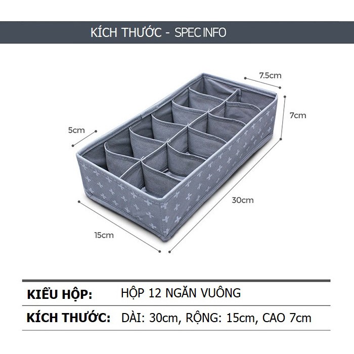 (HCM)- HỘP ĐỰNG ĐỒ LÓT, TẤT, PHỤ KIỆN 12 NGĂN BẰNG VẢI CHỐNG THẤM NƯỚC