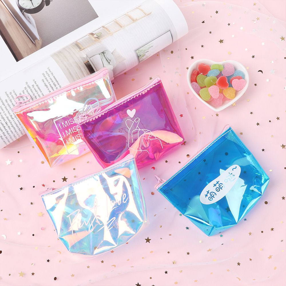 Ví đựng tiền xu mini bằng pvc trong suốt có khóa kéo hiệu ứng laser nhiều màu thời trang cho nữ