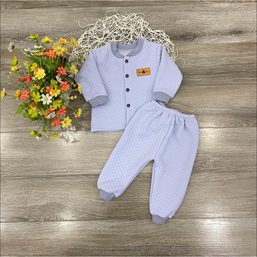 Bộ dài minky mom cúc giữa trần bông, bộ mặc thu đông cho bé sơ sinh
