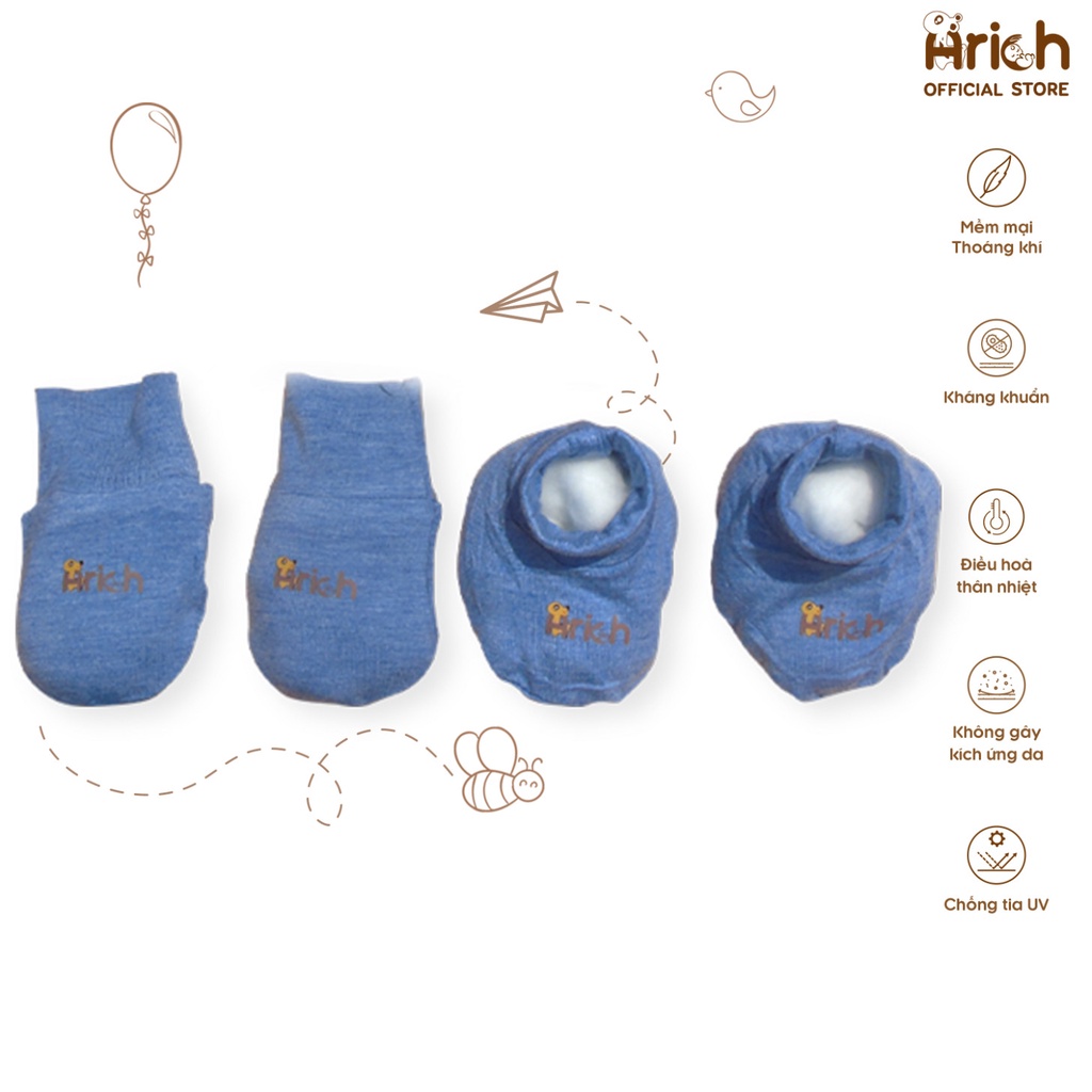Set bao tay, bao chân Arich mẫu trơn cho bé sơ sinh (0-6M)