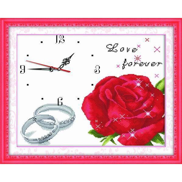 Tranh Thêu Chữ Thập Đồng Hồ Tình Yêu Vĩnh Cửu MZ005 (KHÁCH TỰ THÊU) KT:53X47CM