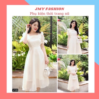 V139 Đầm voan kem cổ vuông dáng suông dài tiểu thư - (MC) Modish and Chic