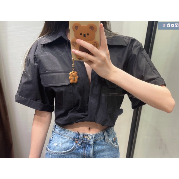 Zara Áo Sơ Mi Vải Lanh Co Giãn Dáng Ngắn Thời Trang Mùa Hè 7385036Áo blouse