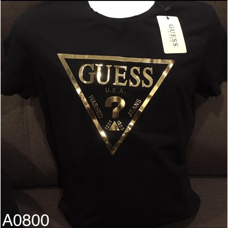 Áo Thun Tay Ngắn Cổ Tròn In logo GUESS Màu Đồng Thời Trang Cho Nam Và Nữ Kèm Thẻ