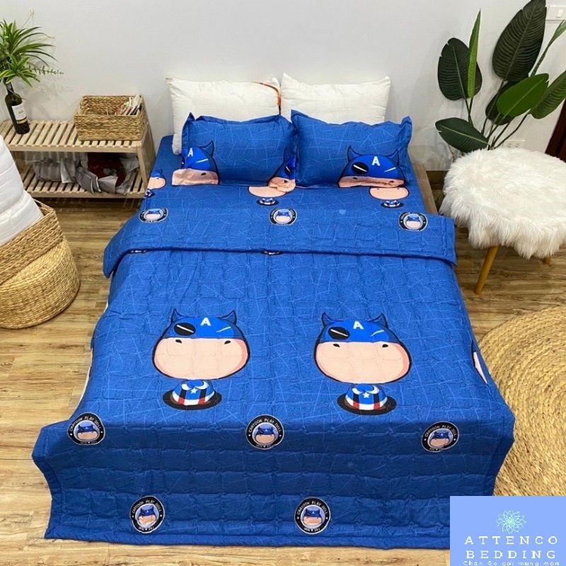 Chăn ga gối ❣FreeShip❣Chăn ga gối 5 món Cotton Poly chăn trần bông 3 lớp ,không bai không xù đường may thủ công