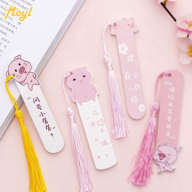 Thước Đánh Dấu Trang Sách Trang Trí Hình Chú Heo Dễ Thương