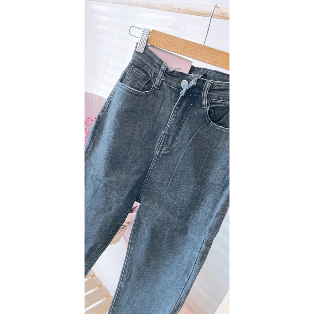 QUẦN JEANS LƯNG CAO ỐNG ÔM TÔN DÁNG MÀU XÁM TRO ĐẬM