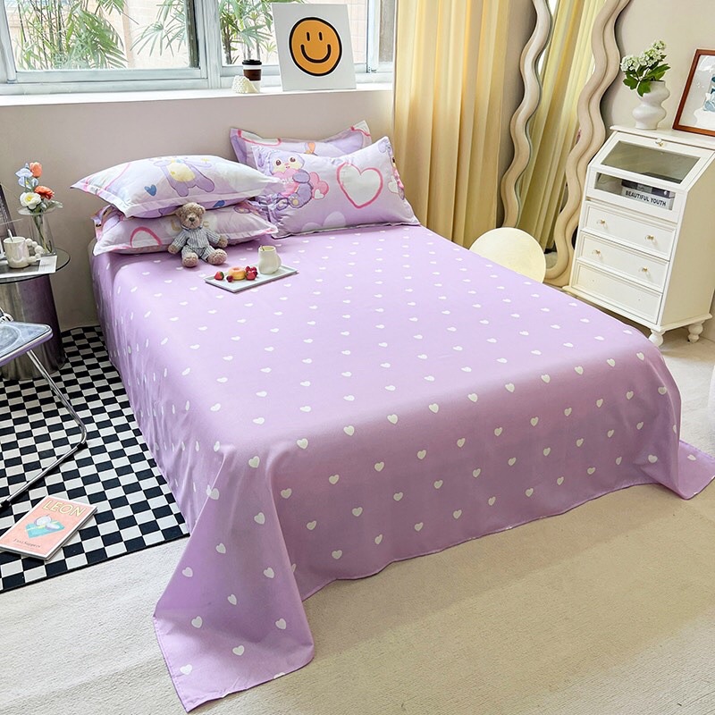Set chăn ga cotton poly nhập khẩu có chăn trần bông - mẫu thỏ stella mới tím cute