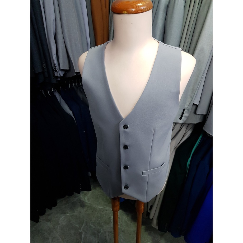 Áo gile nam form ôm body màu xám ghi trẻ trung + nơ đen