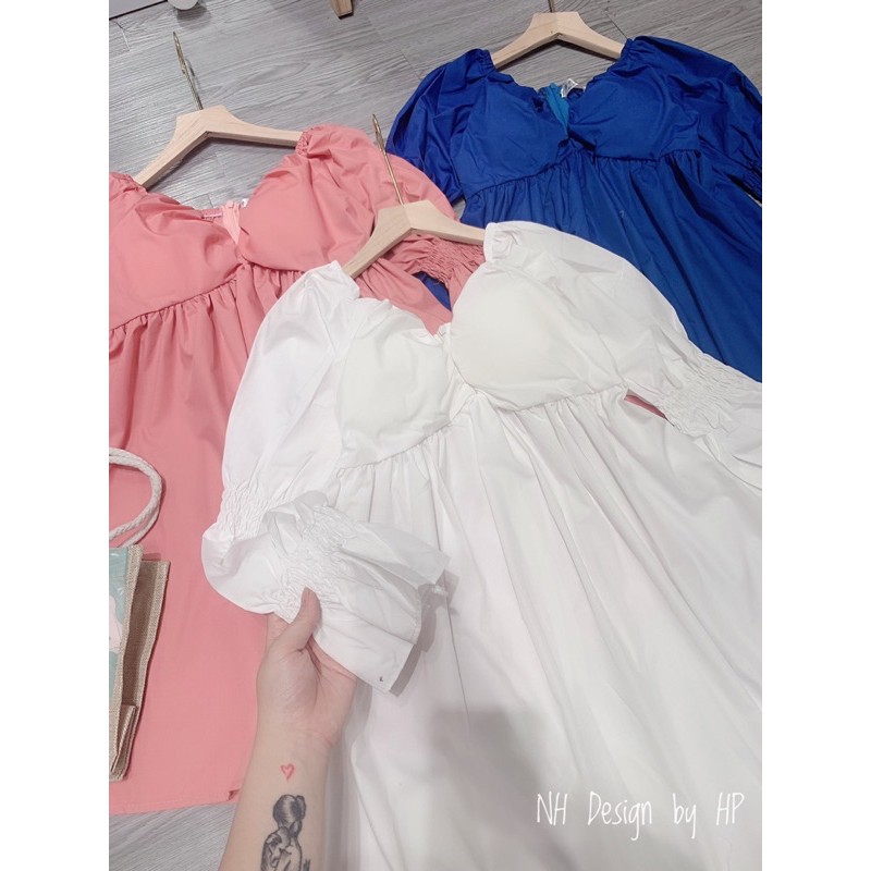 Váy sơ mi tay bồng cổ V tiểu thư cá tính | BigBuy360 - bigbuy360.vn